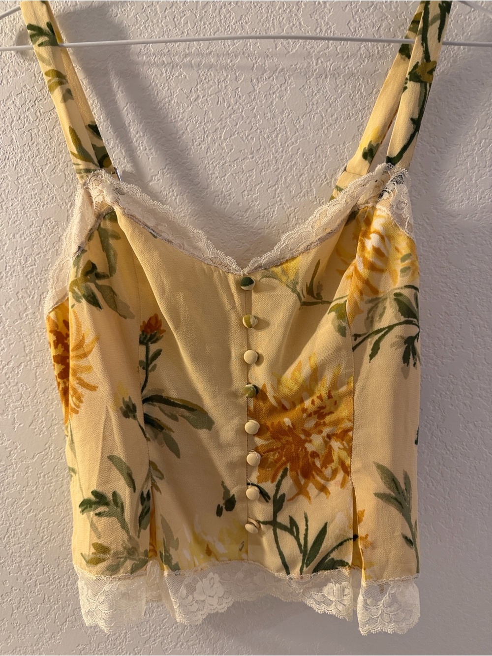 Reformation Yellow Floral Lace-Trim Button Cami- Size 4